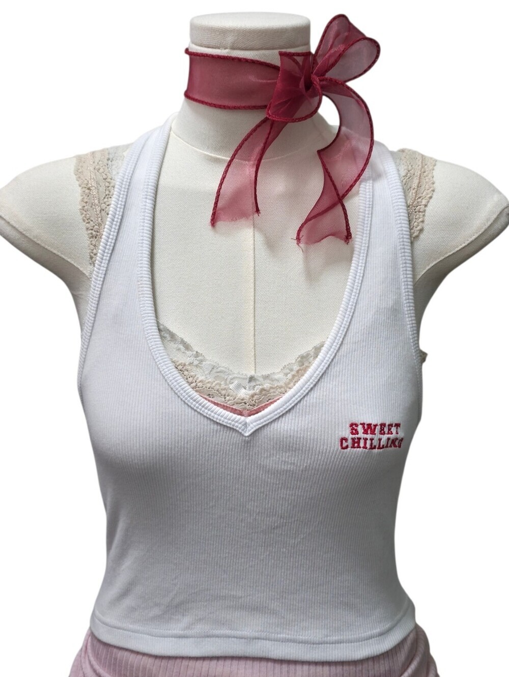 Sweet Chilling cotton ribbed halter neck top